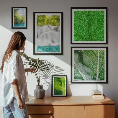 Set of 5 wall art pieces Tropical Palm Waterfalls
