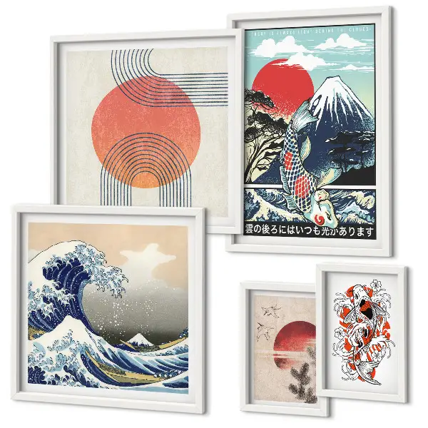 Gallery wall art Japanese wave motifs