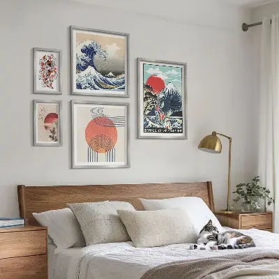 Gallery wall art Japanese wave motifs