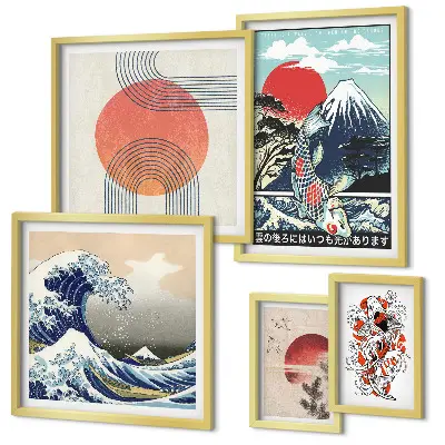 Gallery wall art Japanese wave motifs