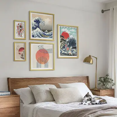 Gallery wall art Japanese wave motifs