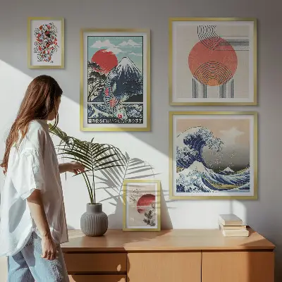 Gallery wall art Japanese wave motifs