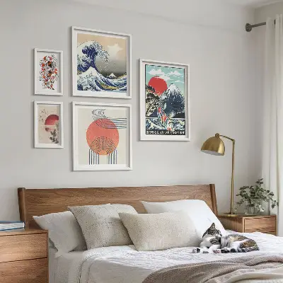 Gallery wall art Japanese wave motifs