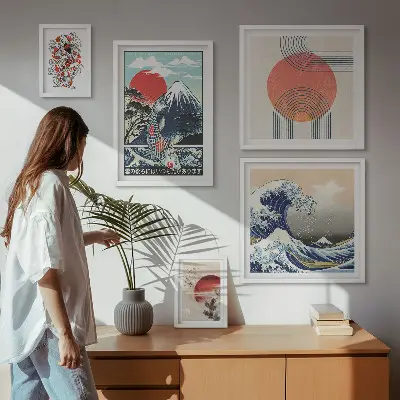 Gallery wall art Japanese wave motifs