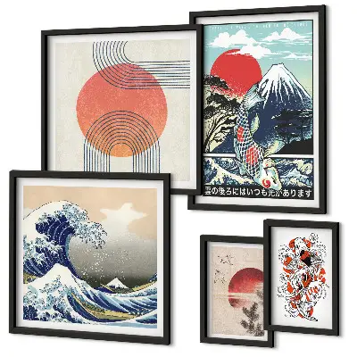 Gallery wall art Japanese wave motifs
