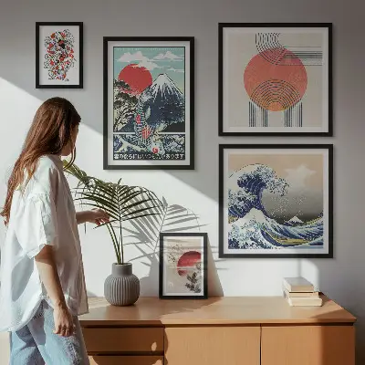 Gallery wall art Japanese wave motifs