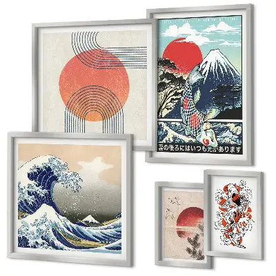 Gallery wall art Japanese wave motifs