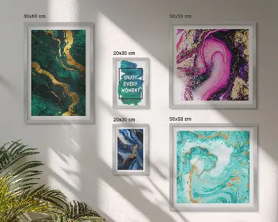5-piece abstract wall art set with green and purple patterns