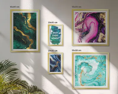 5-piece abstract wall art set with green and purple patterns