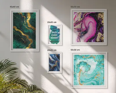5-piece abstract wall art set with green and purple patterns
