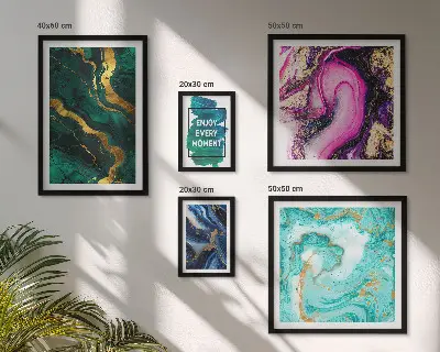 5-piece abstract wall art set with green and purple patterns