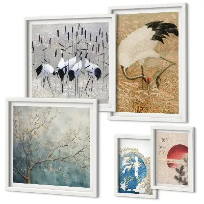 Bird nature wall art set in framed photo style