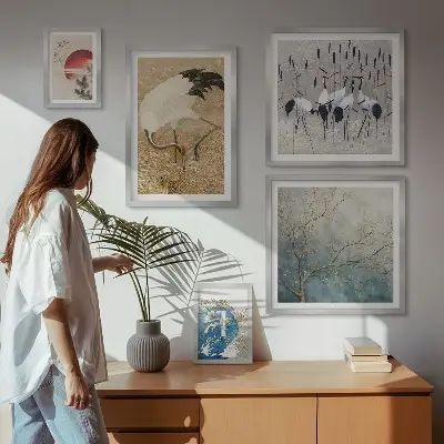 Bird nature wall art set in framed photo style