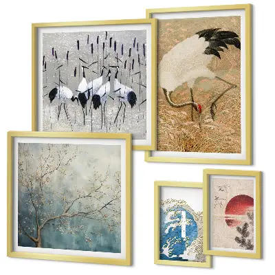 Bird nature wall art set in framed photo style
