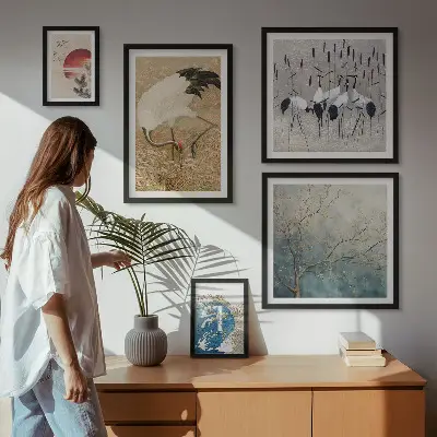 Bird nature wall art set in framed photo style