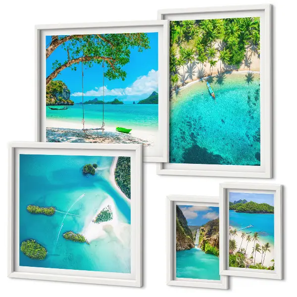 Framed photo set tropical beaches and paradise waters