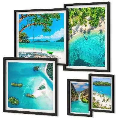 Framed photo set tropical beaches and paradise waters