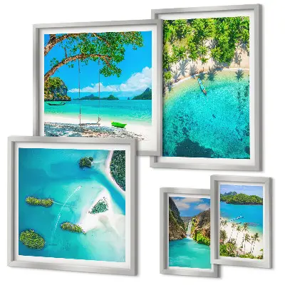 Framed photo set tropical beaches and paradise waters
