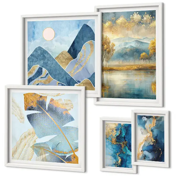 Set of 5 mountain landscape wall art pieces stylish plant designs