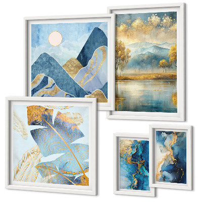 Set of 5 wall art pieces Stylish mountain plant landscapes