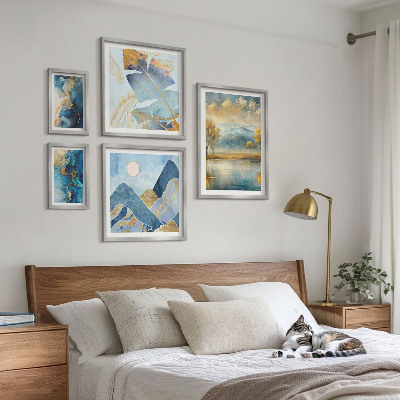 Set of 5 wall art pieces Stylish mountain plant landscapes