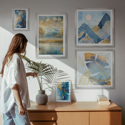 Set of 5 wall art pieces Stylish mountain plant landscapes