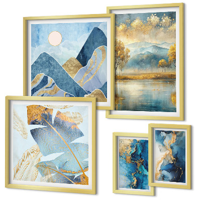 Set of 5 wall art pieces Stylish mountain plant landscapes