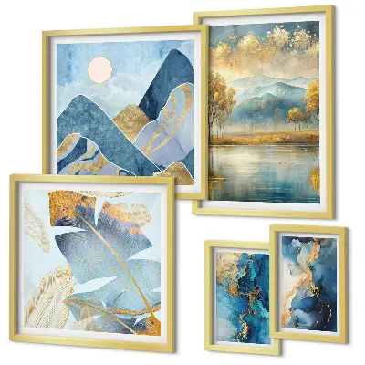 Set of 5 mountain landscape wall art pieces stylish plant designs