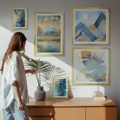 Set of 5 mountain landscape wall art pieces stylish plant designs