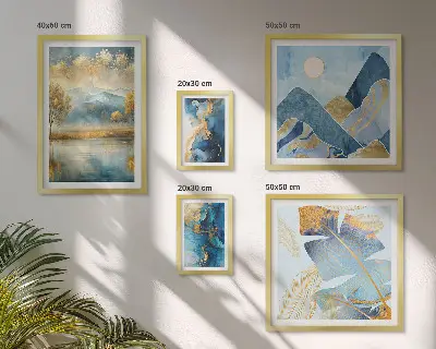 Set of 5 mountain landscape wall art pieces stylish plant designs