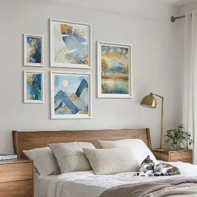 Set of 5 mountain landscape wall art pieces stylish plant designs