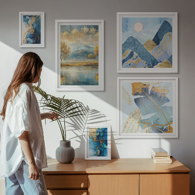 Set of 5 wall art pieces Stylish mountain plant landscapes