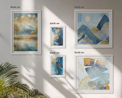 Set of 5 mountain landscape wall art pieces stylish plant designs