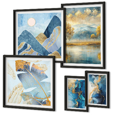 Set of 5 wall art pieces Stylish mountain plant landscapes
