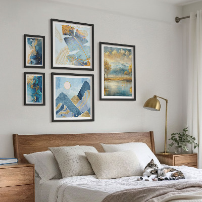 Set of 5 wall art pieces Stylish mountain plant landscapes