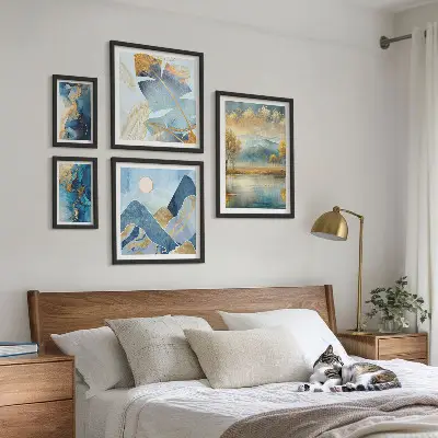 Set of 5 mountain landscape wall art pieces stylish plant designs