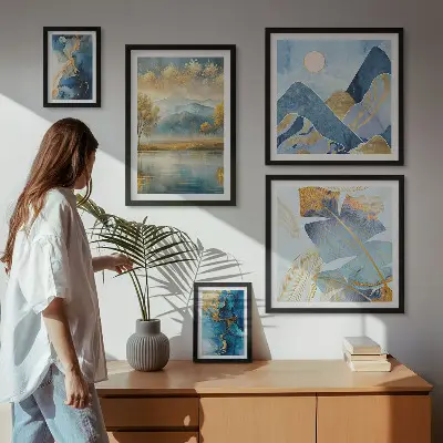 Set of 5 mountain landscape wall art pieces stylish plant designs