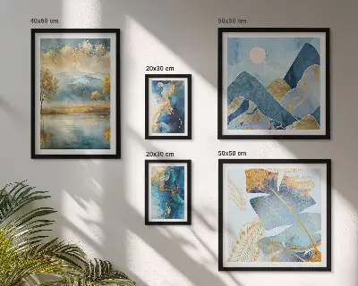 Set of 5 mountain landscape wall art pieces stylish plant designs