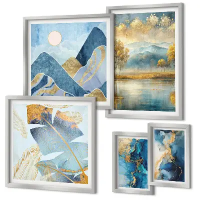 Set of 5 mountain landscape wall art pieces stylish plant designs