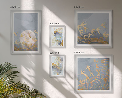 Framed photo set Stylish birds leaves gray