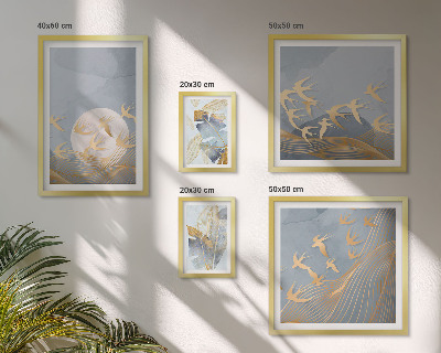 Framed photo set Stylish birds leaves gray