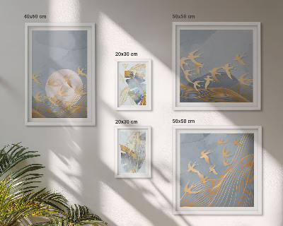 Framed photo set Stylish birds leaves gray