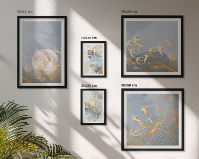 Framed photo set Stylish birds leaves gray