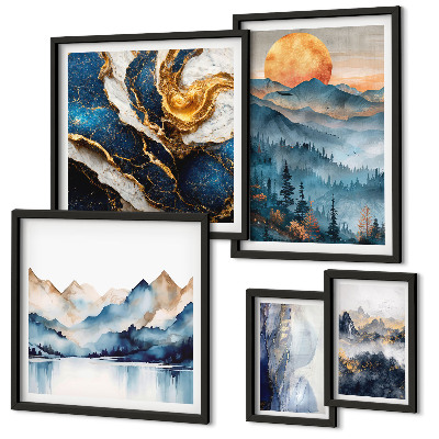 Set of 5 wall art pieces Mountain landscapes west