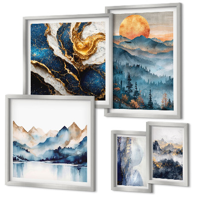 Set of 5 wall art pieces Mountain landscapes west