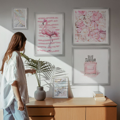 Gallery wall Stylish pink accents with flamingo flowers