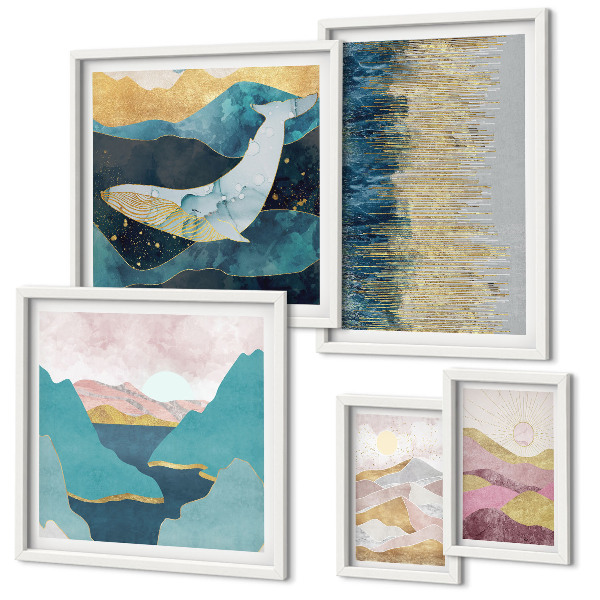 Framed photo set Abstract mountains modern sea