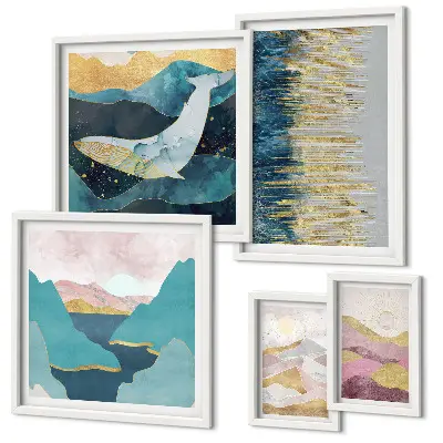 Framed photo set abstract modern sea and mountains art