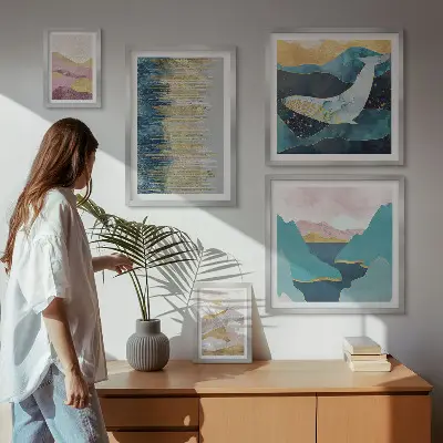 Framed photo set abstract modern sea and mountains art