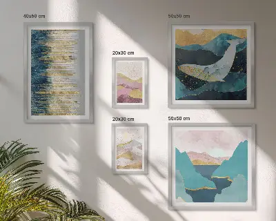 Framed photo set abstract modern sea and mountains art